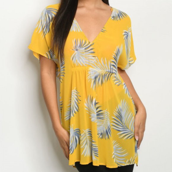 YELLOW WITH LEAVES TUNIC TOP - Picture 2 of 8